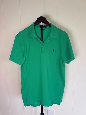 Polo by Ralph Lauren Men’s Green stretch Mesh Polo Shirt Purple Pony Size M